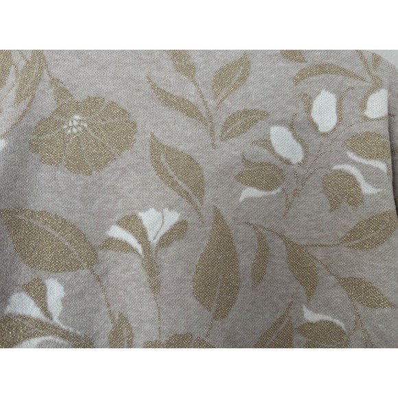 Ann Taylor Sweater L Floral Metallic Gold Beige Sparkle Crew Neck Pullover NWT - Picture 5 of 7